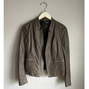 Laundry by Shelli Segal Taupe Brown Leather Moto Jacket Minimalist size Small